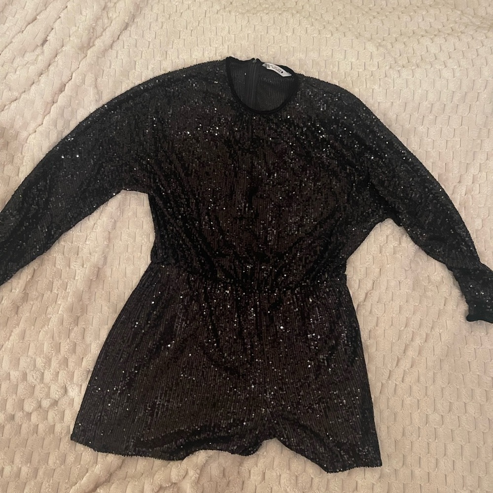 Zara Shimmering Black Sequin romper